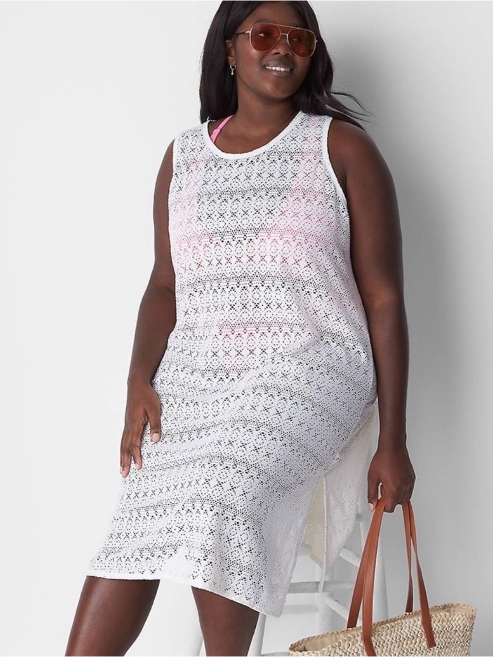 Cacique White Crochet Tank Cover-Up Dress